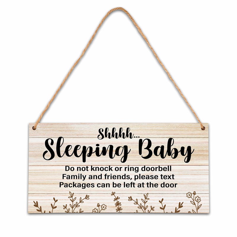 Ycyfckdr Baby Sleeping Sign  Wooden Decorative Sign  Rustic  5x10 Inches  Brown  Beige  Rectangular  Floral  Hanging - Image 1